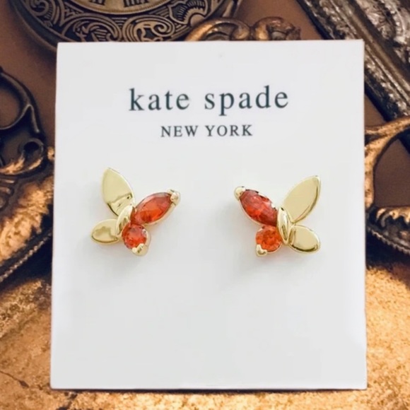 KATE SPADE • Gold Social Butterfly Red Crystal Wings Earrings - Picture 3 of 3